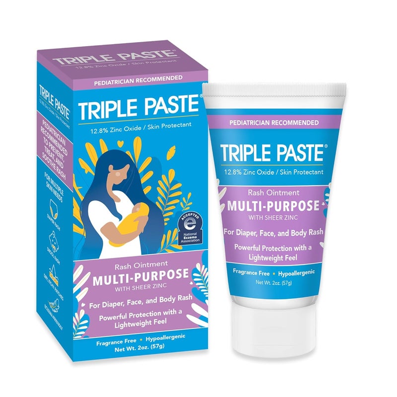Triple Paste Multi-Purpose Baby Healing Ointment, 2 oz Tube, Baby Diaper Rash Cream and Skin Protectant for Hands, Face & Bottom Treats, Soothes and Prevents with Zinc Oxide (Packaging May Vary) - Image 1